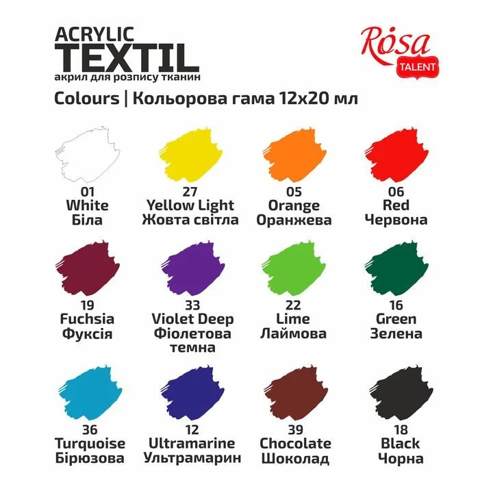 Set akrilnih boja za tekstil STYLE, ROSA TALENT