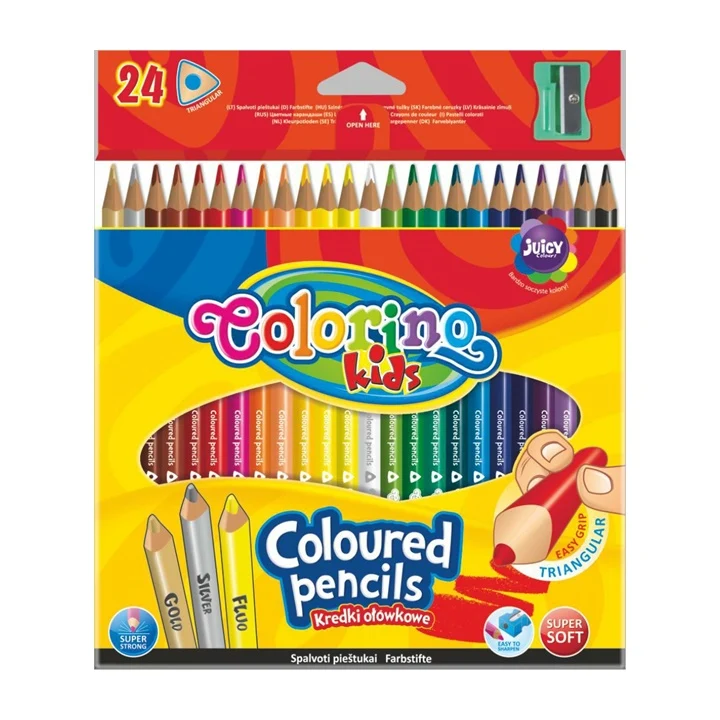 Триъгълни цветни моливи Colorino с острилка, 24 бр.
