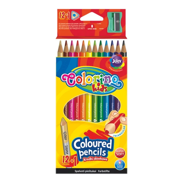 Триъгълни цветни моливи Colorino с острилка 12 бр.