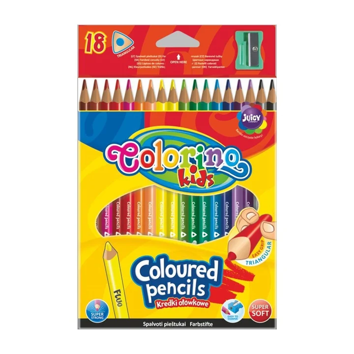 Триъгълни пастели Colorino с острилка, 18 опаковки