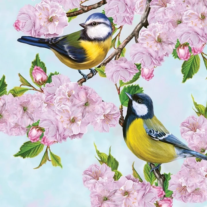 Салфетки за декупаж Tits on Cherry Blossom Twig - 1 брой