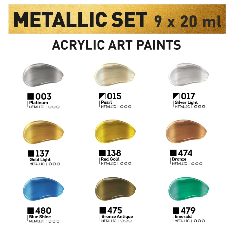 Комплект акрилни бои с металик ACRYL PRO Kompozit 9x20 ml