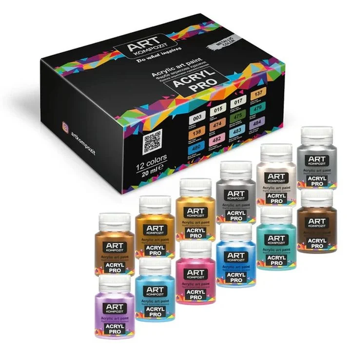 Комплект акрилни бои с металик ACRYL PRO Kompozit 12x20 ml