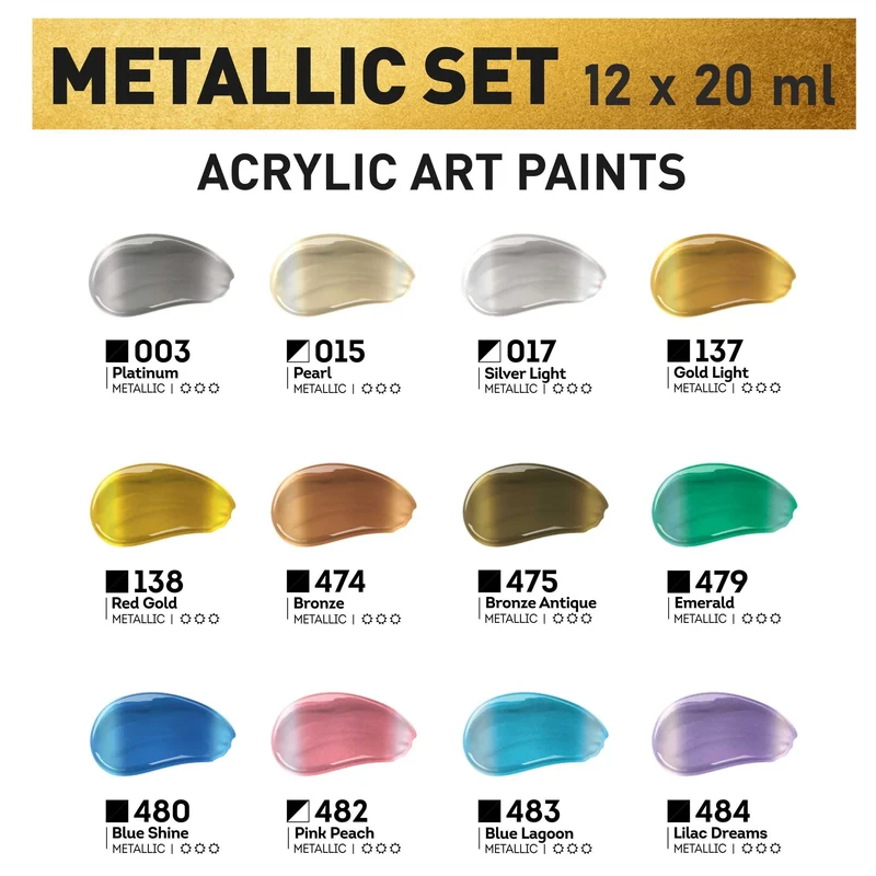 Комплект акрилни бои с металик ACRYL PRO Kompozit 12x20 ml