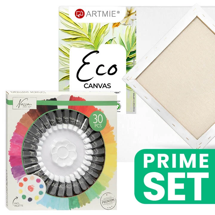 Комплект акрилни бои Nassau и платно ARTMIE Eco 30x30
