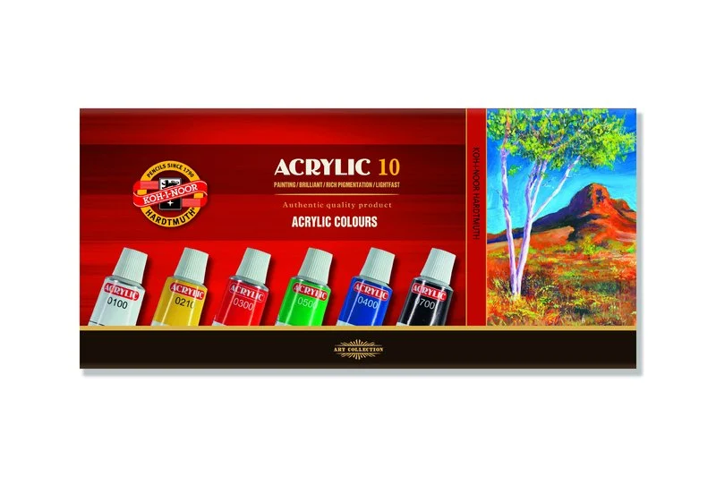 Комплект акрилни бои KOH-I-NOOR - 10 x 16 ml