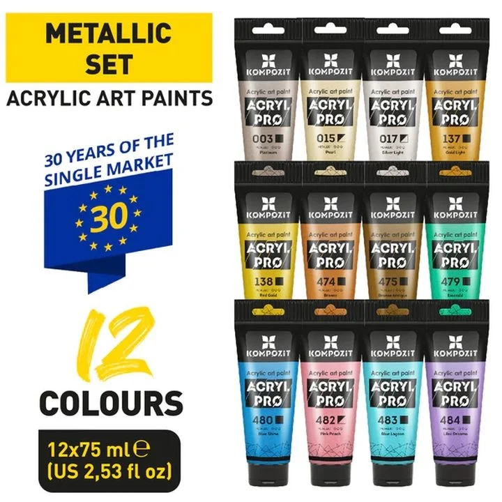 Комплект акрилни бои ACRYL PRO METALLIC