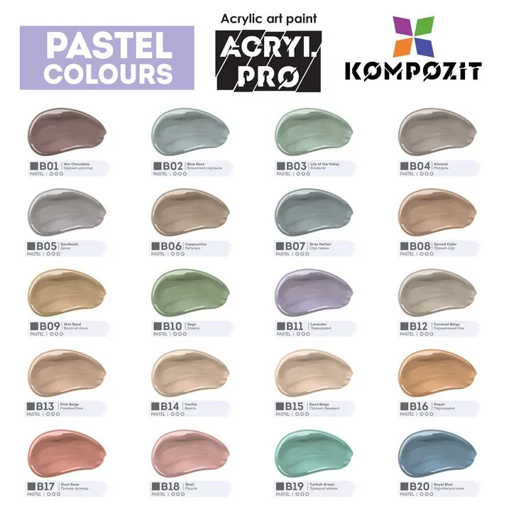 Комплект акрилни бои ACRYL PRO Kompozit Pastel