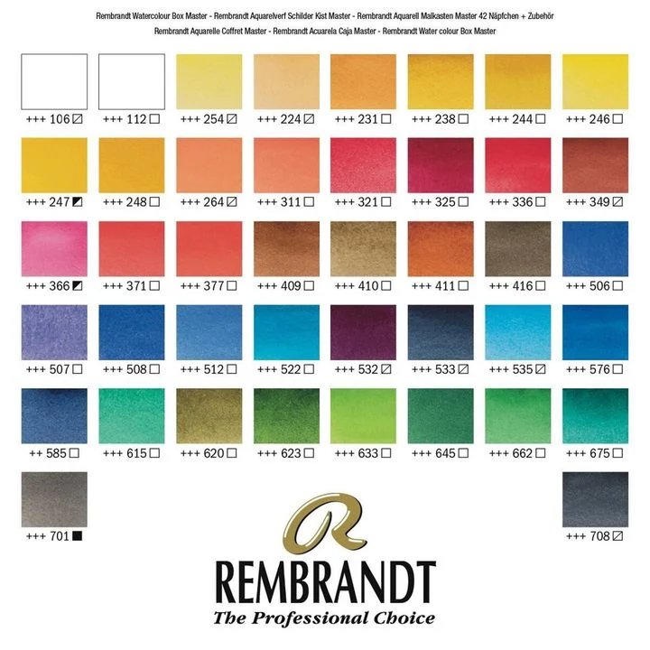 Луксозен дървен калъф за акварелни бои Rembrandt Master 42 поплавъка и 14 аксесоара