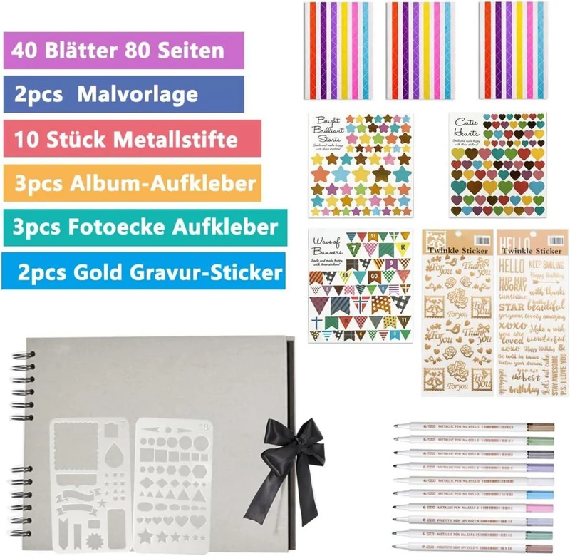 Fotoalbum zum Selbstgestalten DIY 80 Seiten grau