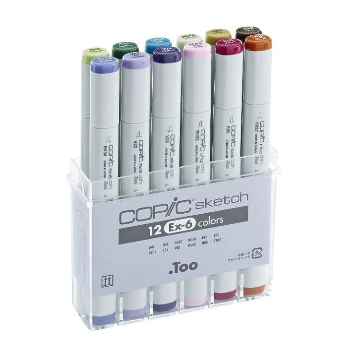 Флумастери COPIC Sketch Ex-6 - комплект от 12 броя