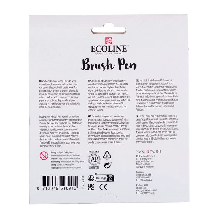 Акварелни писалки ECOLINE BRUSH PEN пастел 10 бр.