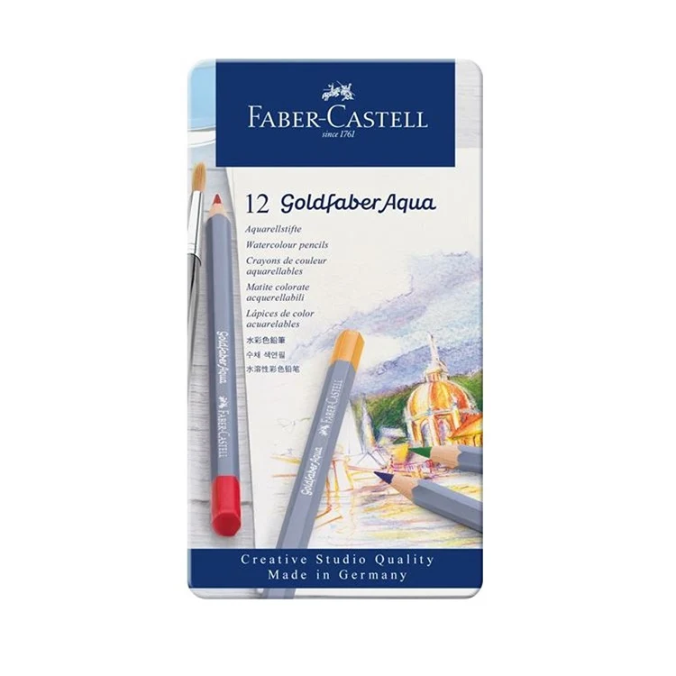 Акварелни моливи Goldfaber Aqua комплект от 12 цвята - метална кутия