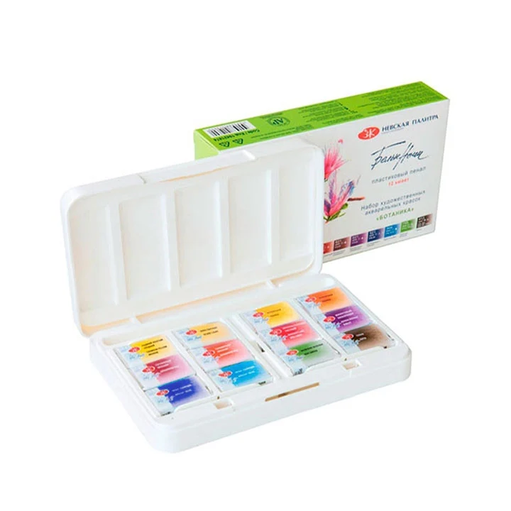 Акварелни бои White Nights Botanica в пластмасова кутия - 12 броя