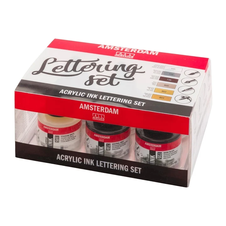 Акрилно мастило Amsterdam - Lettering комплект - 6 х 30 мл