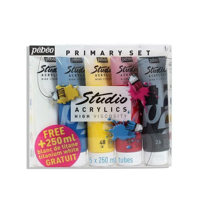 Акрилни бои Pebeo Studio Acrylic - основен комплект 5 x 250 ml