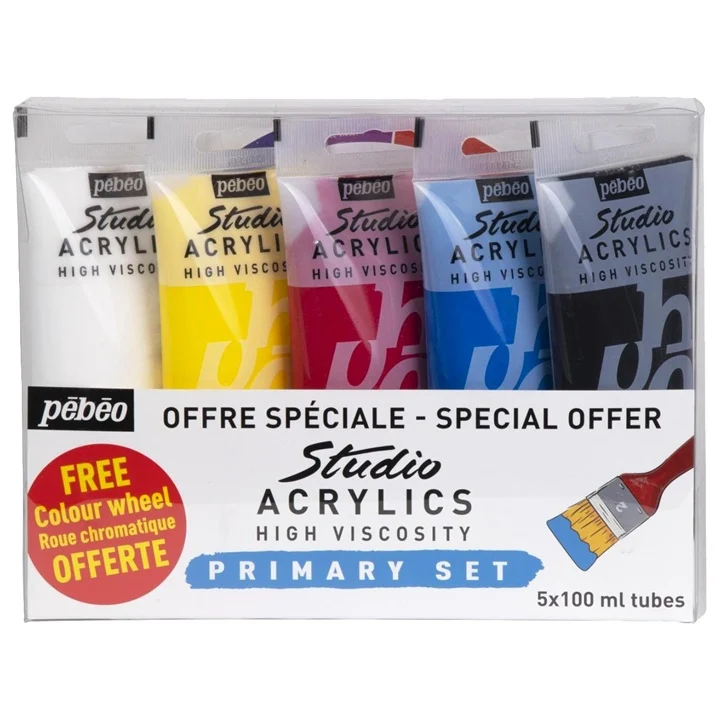 Акрилни бои Pebeo Studio Acrylic - основен комплект 5 x 100 ml