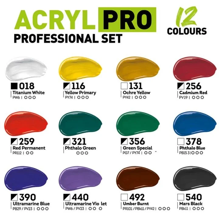 ACRYL PRO PROFESSIONAL Комплект акрилни бои 12x75 ml