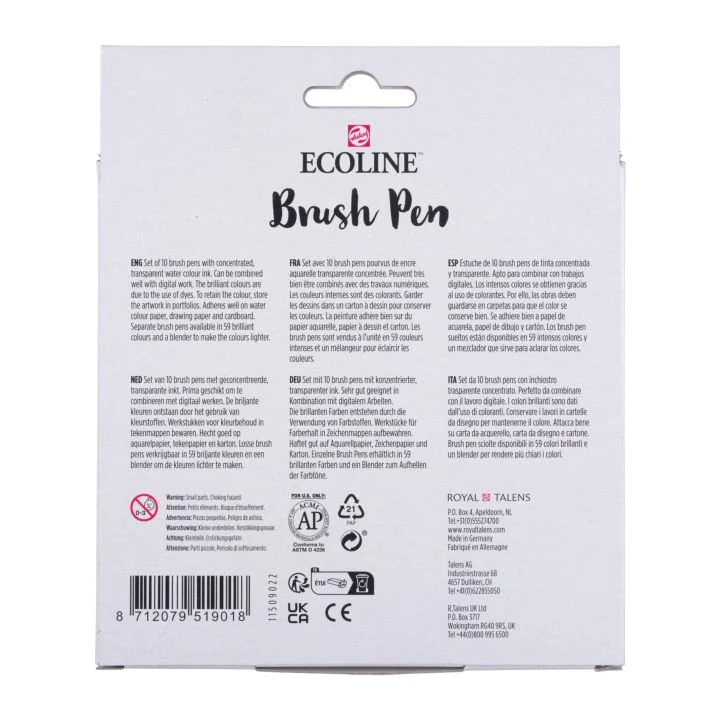 Akvarelové perá Ecoline Brush Pen základné odtiene 10 ks