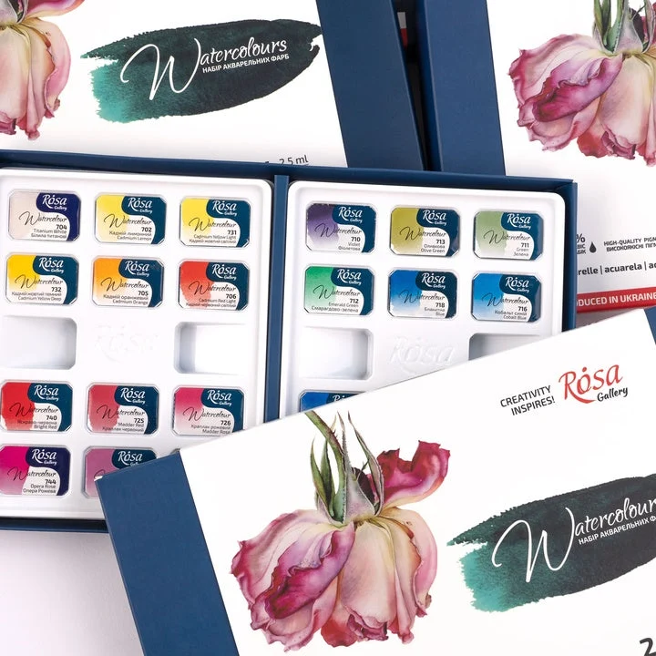 Σετ ακουαρέλας "Botanical", 24 χρώματα, ολόκληρα godets, χάρτινη συσκευασία, ROSA GALLERY