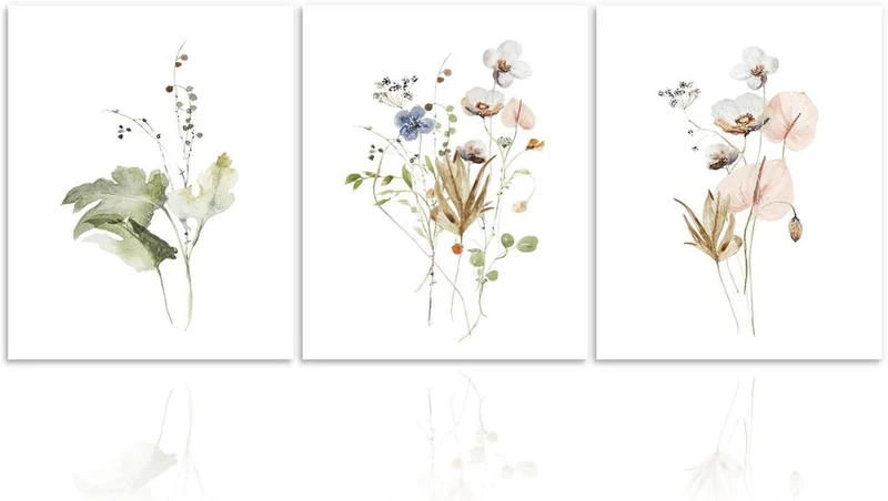 Dazzlewall Aquarell Blumen Wandbilder 30x40 cm 3er Set
