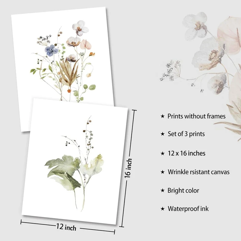 Dazzlewall Aquarell Blumen Wandbilder 30x40 cm 3er Set