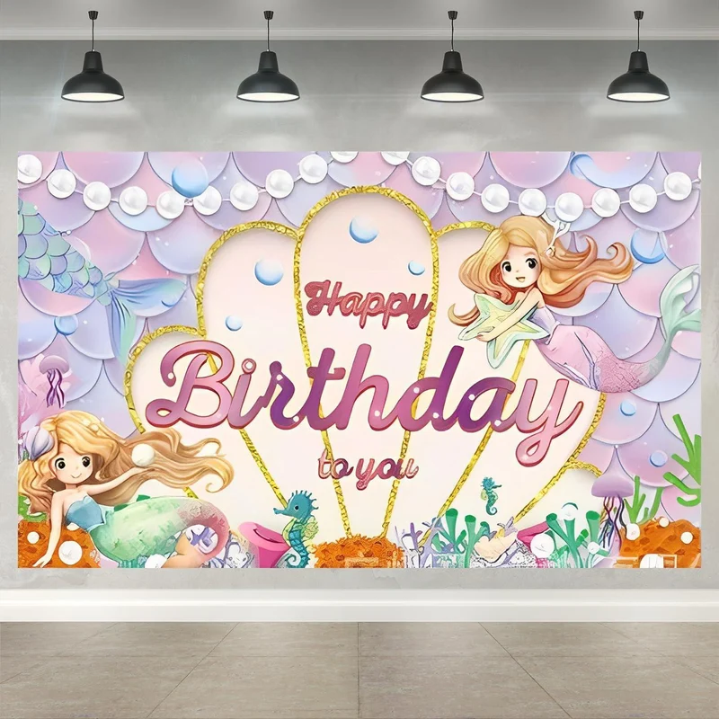Meerjungfrau Geburtstag Banner und Fotohintergrund 180x110cm