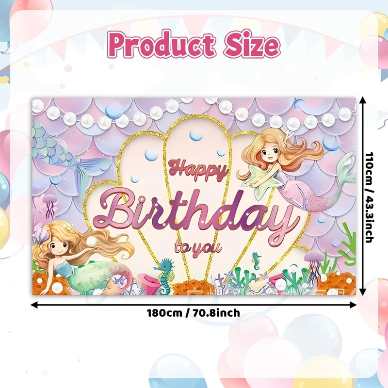 Meerjungfrau Geburtstag Banner und Fotohintergrund 180x110cm