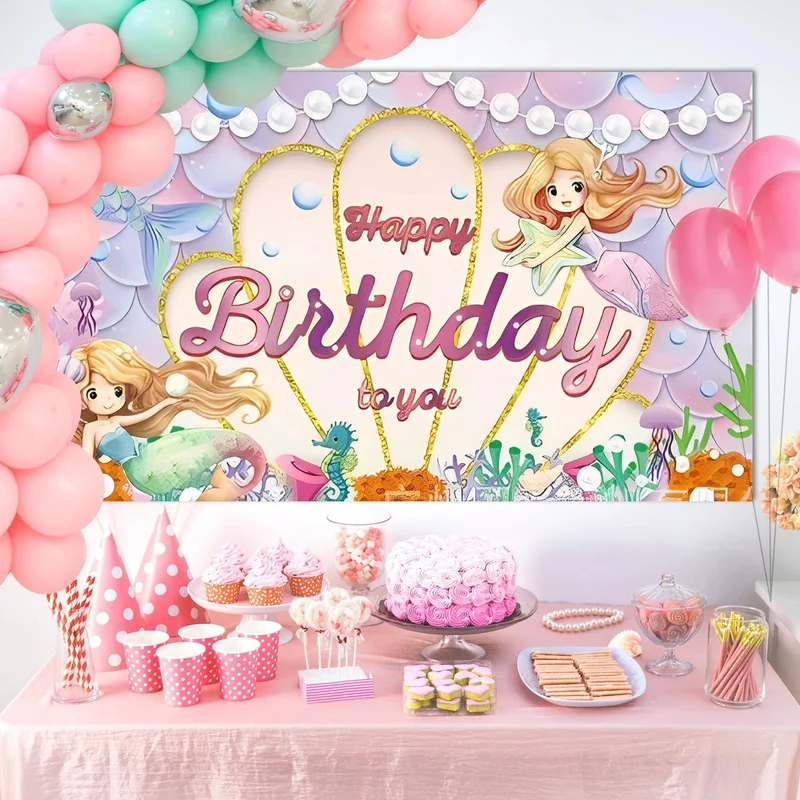 Meerjungfrau Geburtstag Banner und Fotohintergrund 180x110cm