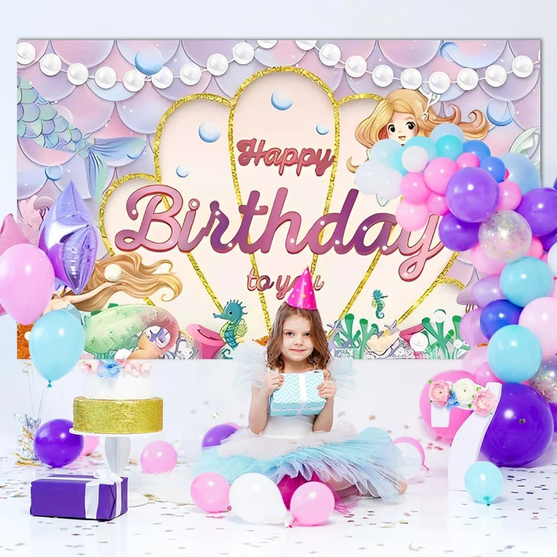 Meerjungfrau Geburtstag Banner und Fotohintergrund 180x110cm