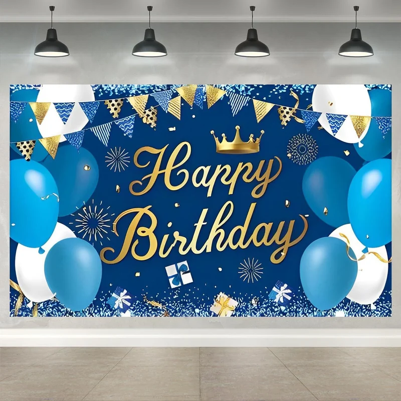 Geburtstag Dekoration Banner, Marineblau Gold, 180x110 cm