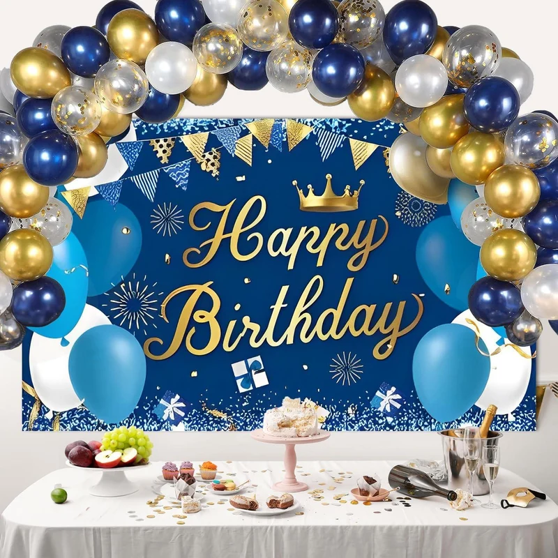 Geburtstag Dekoration Banner, Marineblau Gold, 180x110 cm