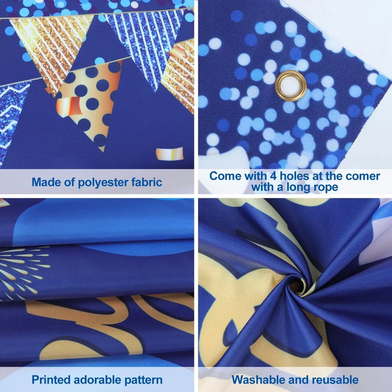 Geburtstag Dekoration Banner, Marineblau Gold, 180x110 cm