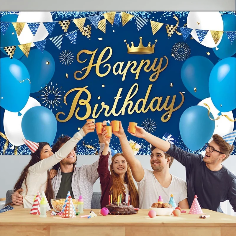 Geburtstag Dekoration Banner, Marineblau Gold, 180x110 cm