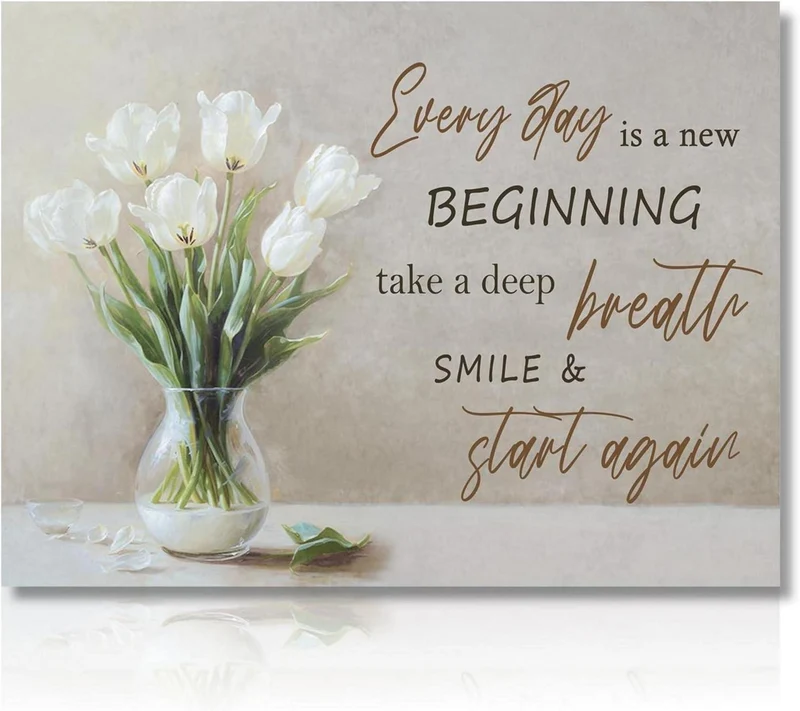 Motivierendes Poster Weiß Blumen Leinwandbild Spruch Deko