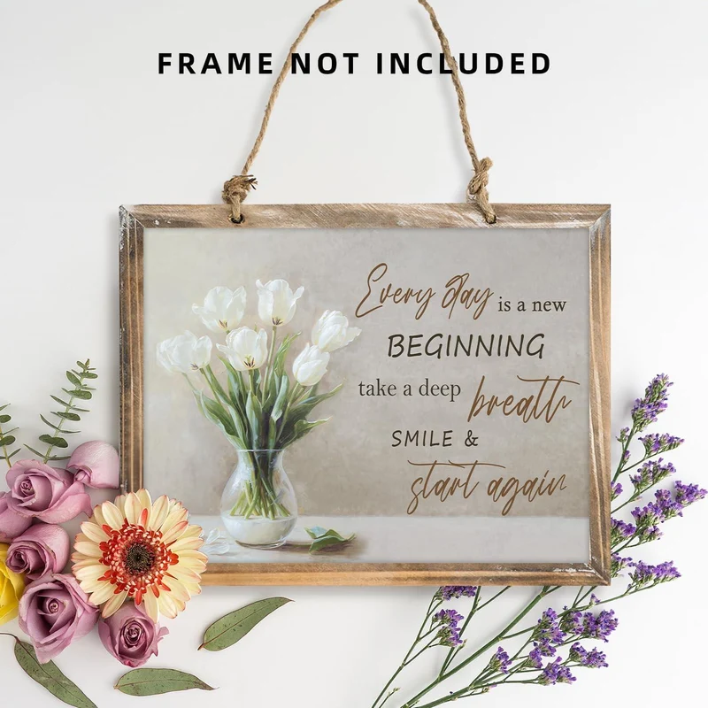 Motivierendes Poster Weiß Blumen Leinwandbild Spruch Deko