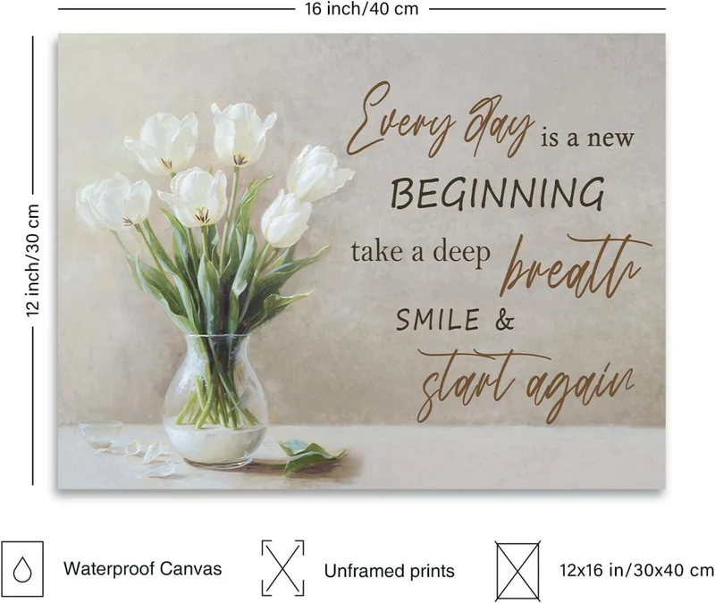 Motivierendes Poster Weiß Blumen Leinwandbild Spruch Deko