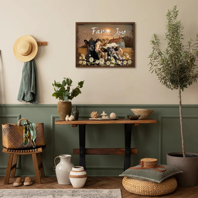 Vintage Kühe Gänseblümchen Wanddekoration Leinwand Poster