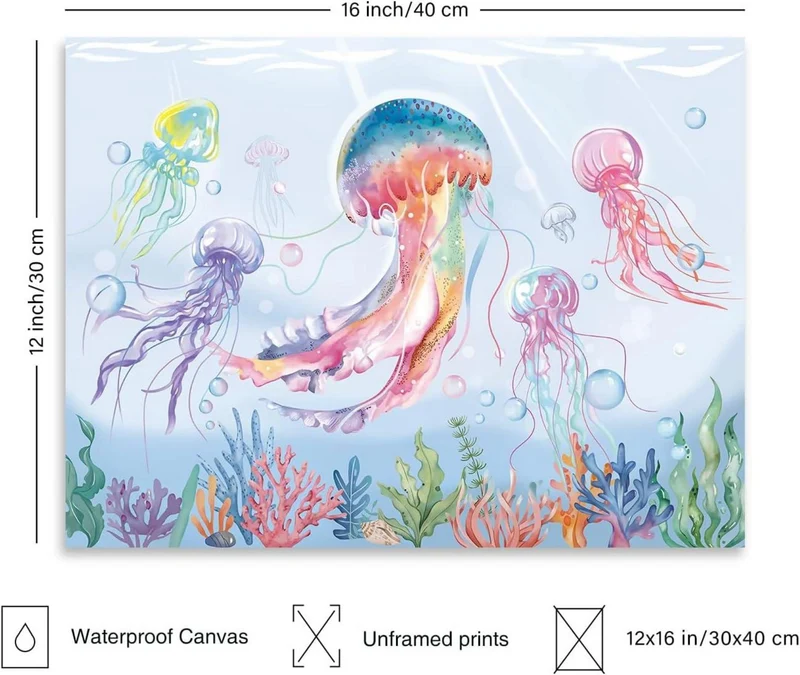 Aquarell Quallen Poster Ozean Wanddekoration Leinwand 12x16