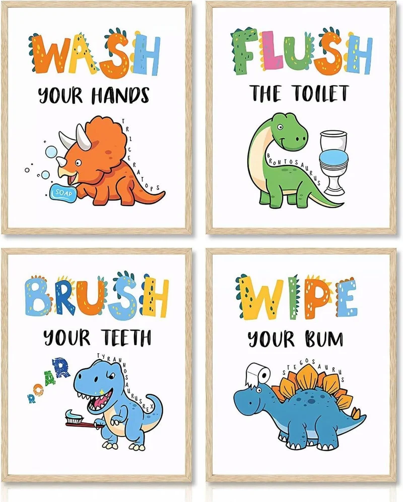 Dinosaurier Badezimmer Wandbilder Set 20x25 cm Lustige
