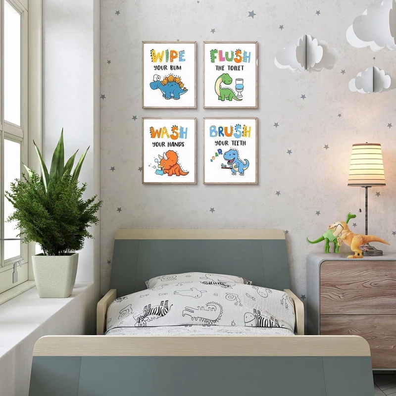 Dinosaurier Badezimmer Wandbilder Set 20x25 cm Lustige