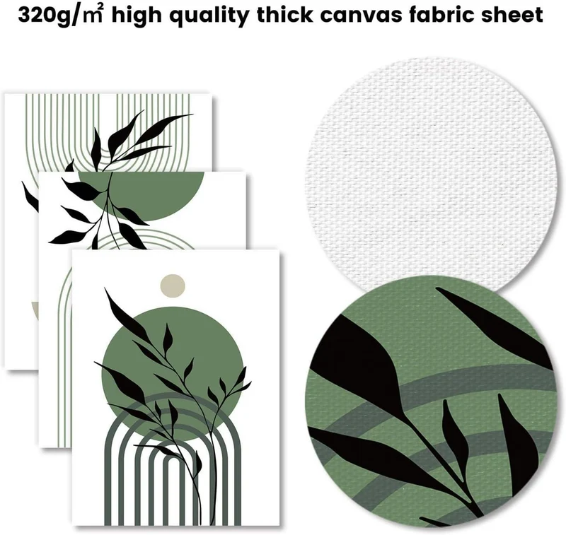 NymphFable A3 Boho Leinwand Bilder Salbei Grün 3er Set