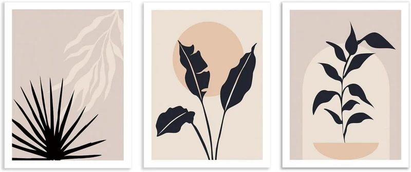 Abstrakte Boho Wanddekoration Poster Set Salbei Grün Sonne