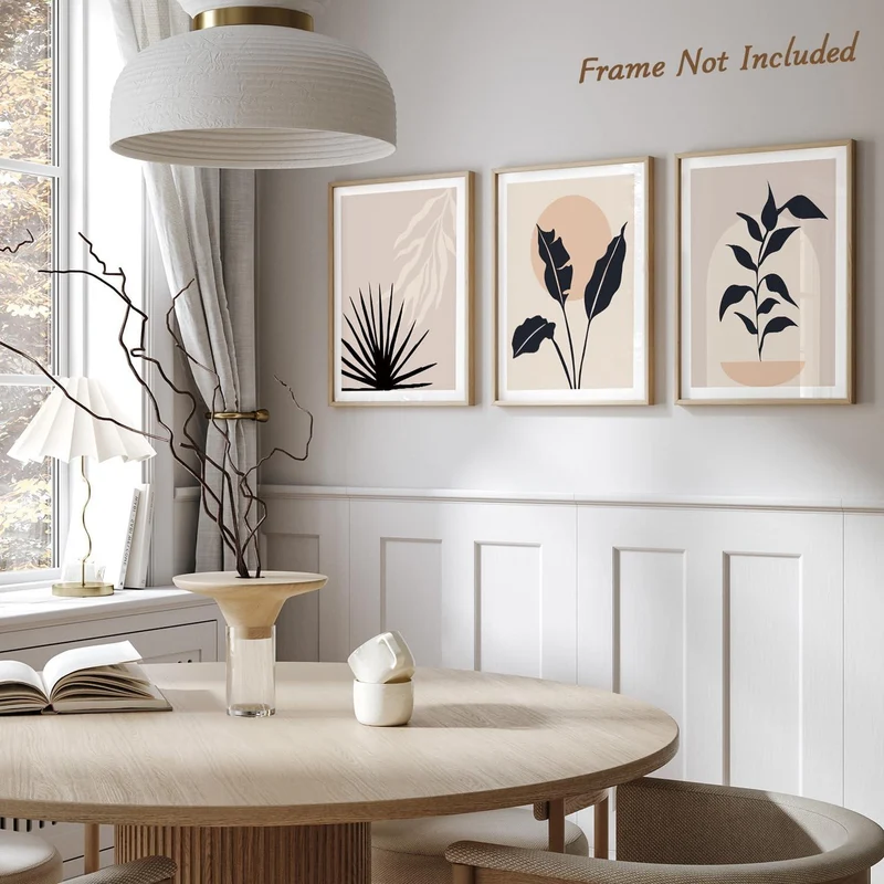 Abstrakte Boho Wanddekoration Poster Set Salbei Grün Sonne
