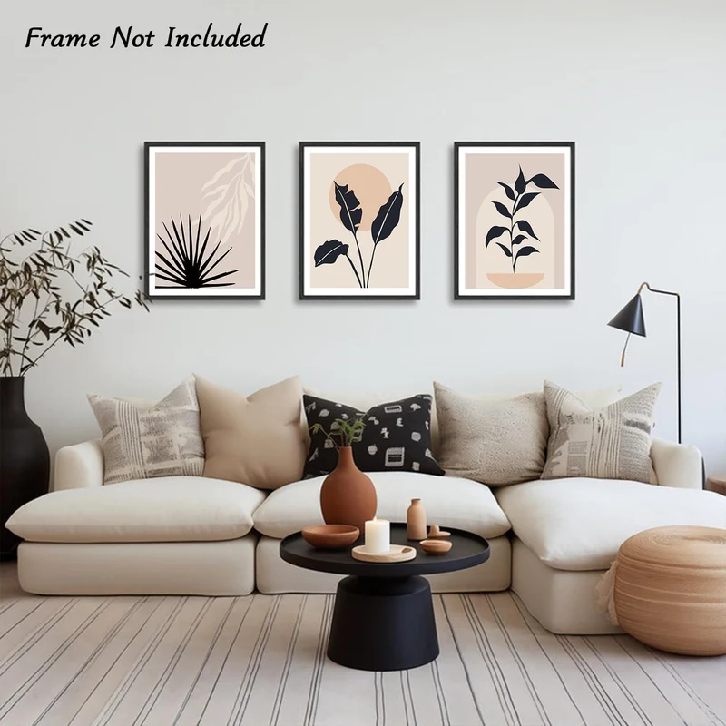 Abstrakte Boho Wanddekoration Poster Set Salbei Grün Sonne
