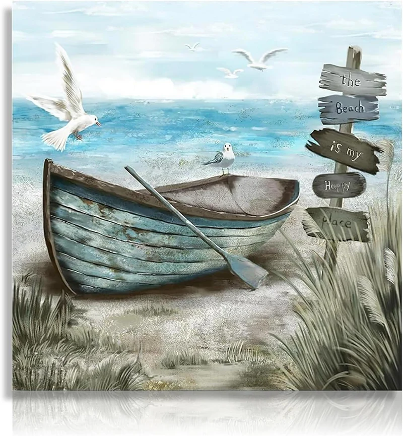 Strand Wanddekoration Poster Möwe Meer Boot Ozean Rustikales