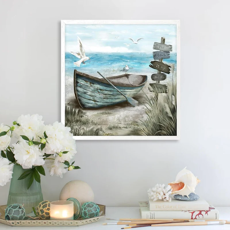 Strand Wanddekoration Poster Möwe Meer Boot Ozean Rustikales