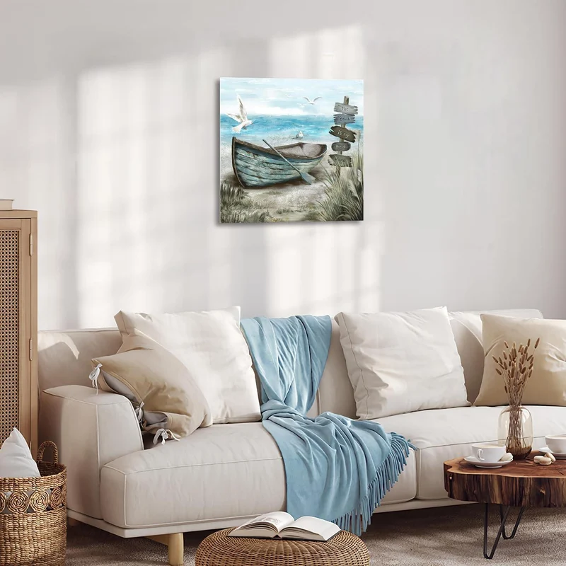 Strand Wanddekoration Poster Möwe Meer Boot Ozean Rustikales