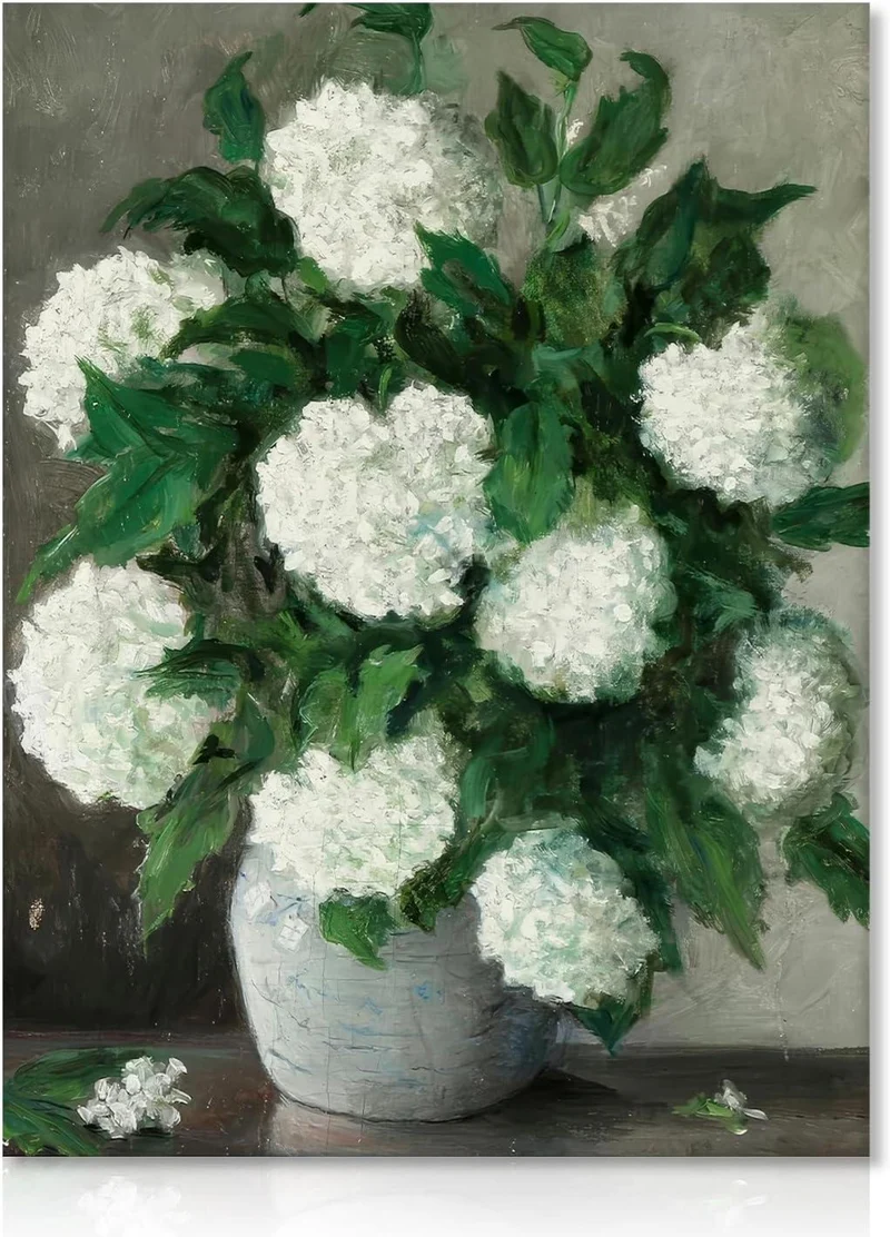 Vintage Weiße Hortensien Blumen Leinwandbild 30x40cm