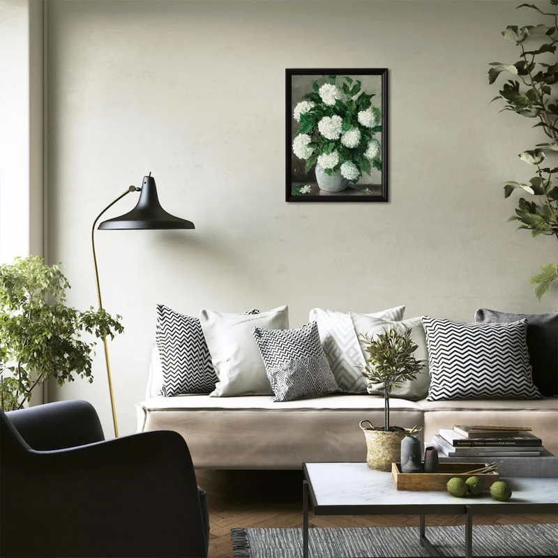 Vintage Weiße Hortensien Blumen Leinwandbild 30x40cm